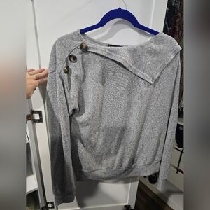 SHEIN Gray Off-the-Shoulder Sweater with Buttons